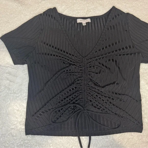 Black Ruched V-Neck Top - Picture 3 of 6